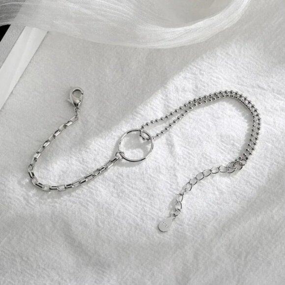 925 Sterling Silver Dainty Beaded Chain Link Circle Bracelet - Picture 5 of 7